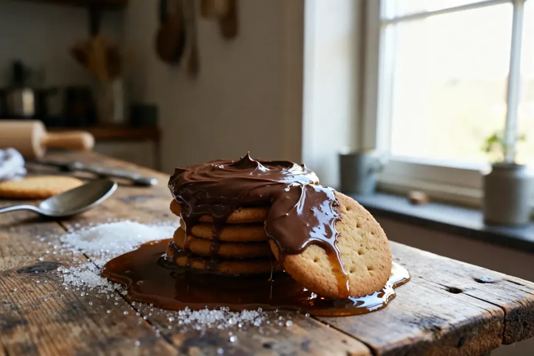 Biscuits nappés de chocolat fondu pour une charlotte au chocolat à faire la veille