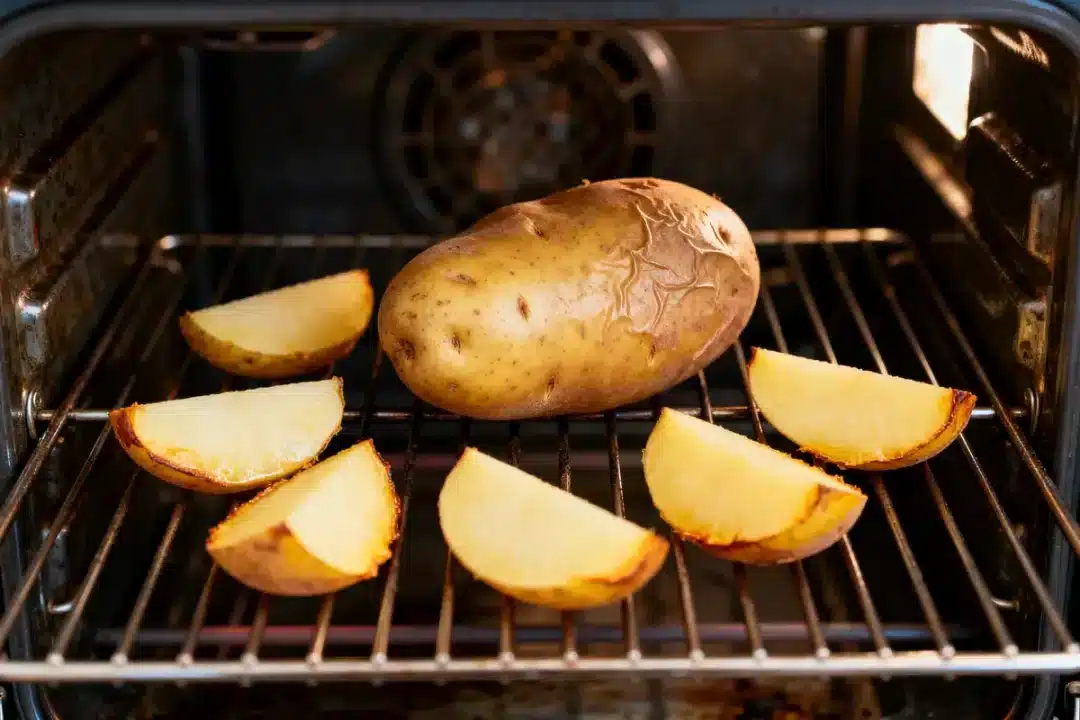Cuisson de pomme de terre au four avec pommes de terre entières et en quartiers dorés