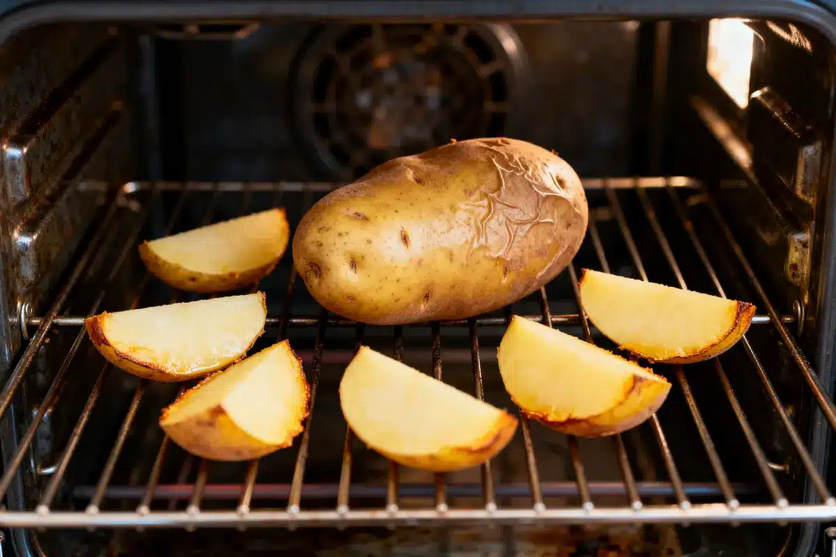 Cuisson de pomme de terre au four avec pommes de terre entières et en quartiers dorés