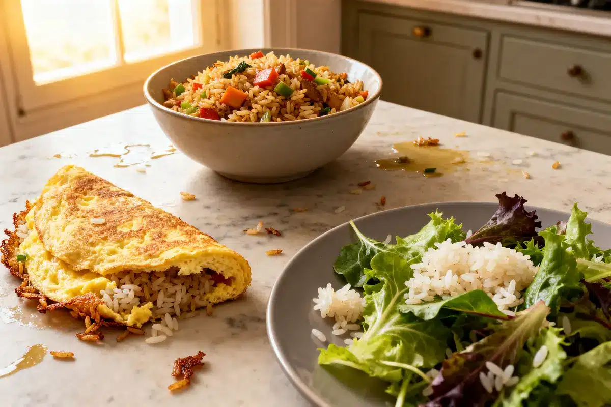 Salade, omelette et riz sauté : que faire avec un reste de riz basmati cuit
