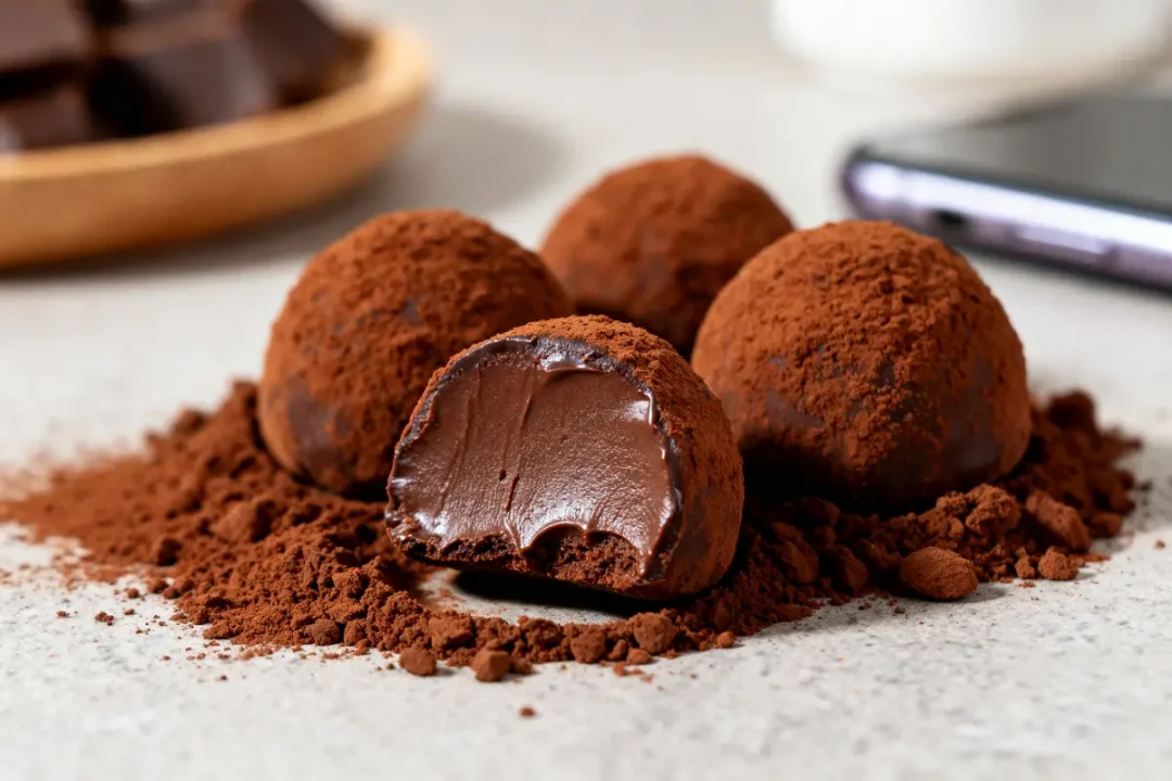 Truffes en chocolat avec cacao en poudre illustrant les caractéristiques des chocolats d'appellation truffes
