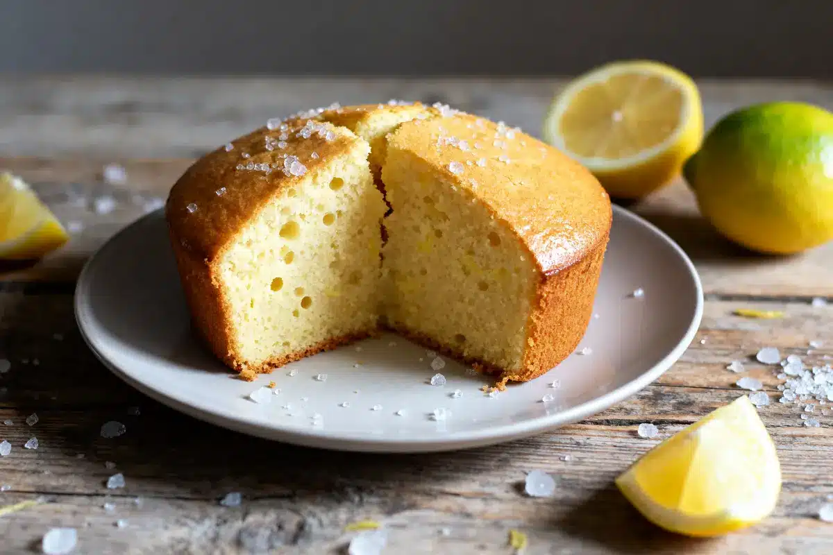 Cake au citron moelleux présenté sur assiette, illustrant la recette du cake au citron