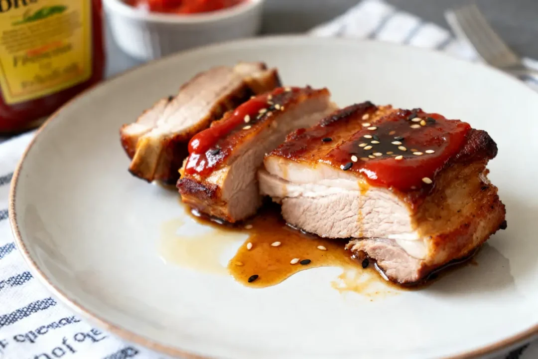 Tranches de travers de porc au four avec sauce et graines de sésame